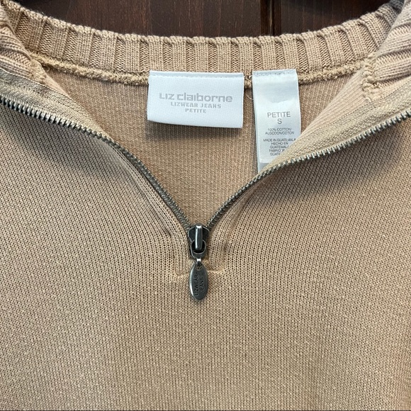 Liz Claiborne Petite Vintage Tan oversized half zip sweater - Picture 2 of 5